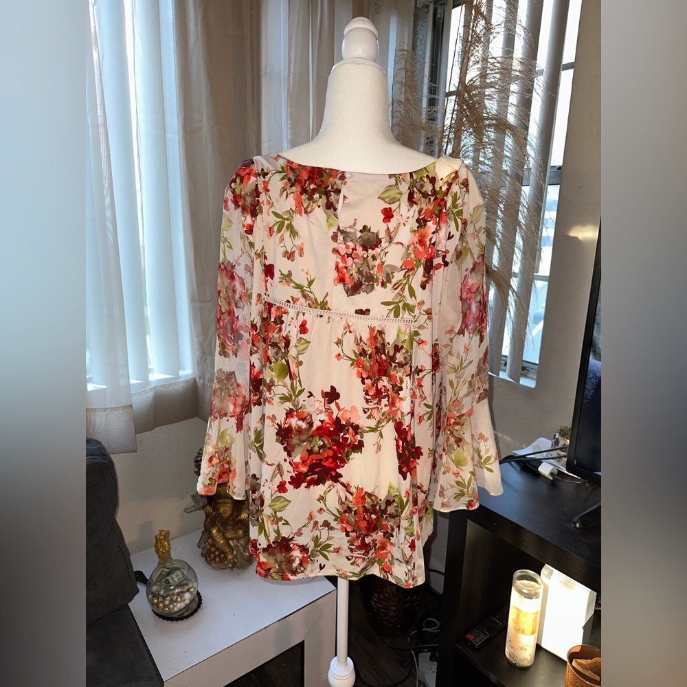 PerSeption Concept White Pink Floral Blouse size XL - Picture 12 of 13